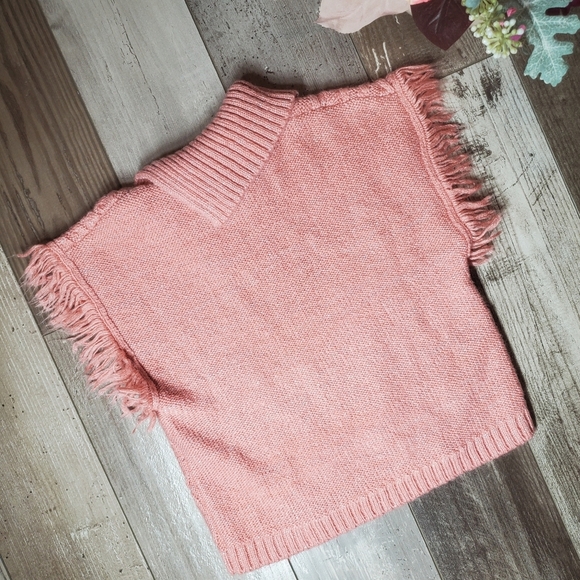 Little Lass Blush Pink Sleeveless Frayed Hem Sparkly Knit Turtle Neck Sweater 2T - Picture 13 of 14